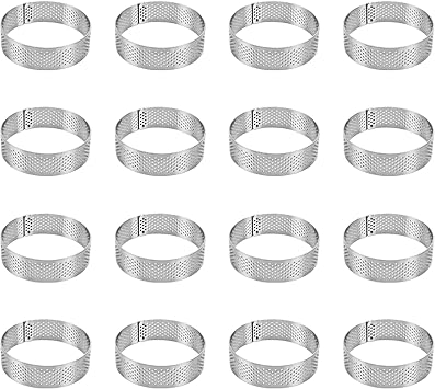 Stainless Steel Perforated Tart Ring, 2.75 inch Heat-Resistant Cake Mold Ring, 7CM Nonstick Pastry Dessert Utensil, Circle Baking Tool for French Fruit Tarte, Round 16 pcs of 7cm/2.75 inch