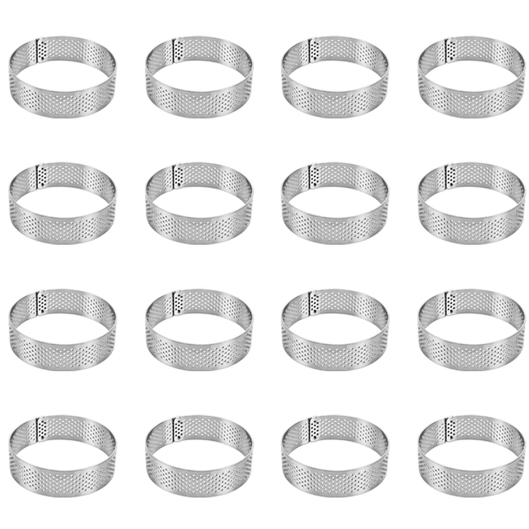 Lot de 16 moules à tarte perforés en acier inoxydable de 7 cm, résistant à la chaleur, 7 cm, ustensile de pâtisserie anti-adhésif pour tarte aux fruits français, rond