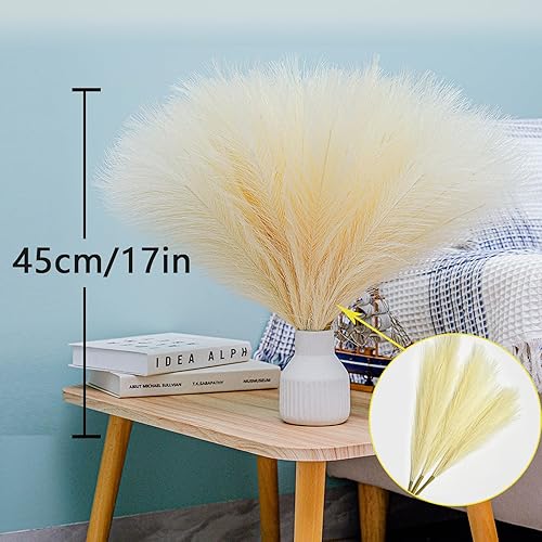 Miniatura 4 de 10 tallos de hierba de pampa sintética - 17.7" Hierba artificial de pampa decorativa esponjosa, pequeño arreglo floral de hierba de pampa y relleno