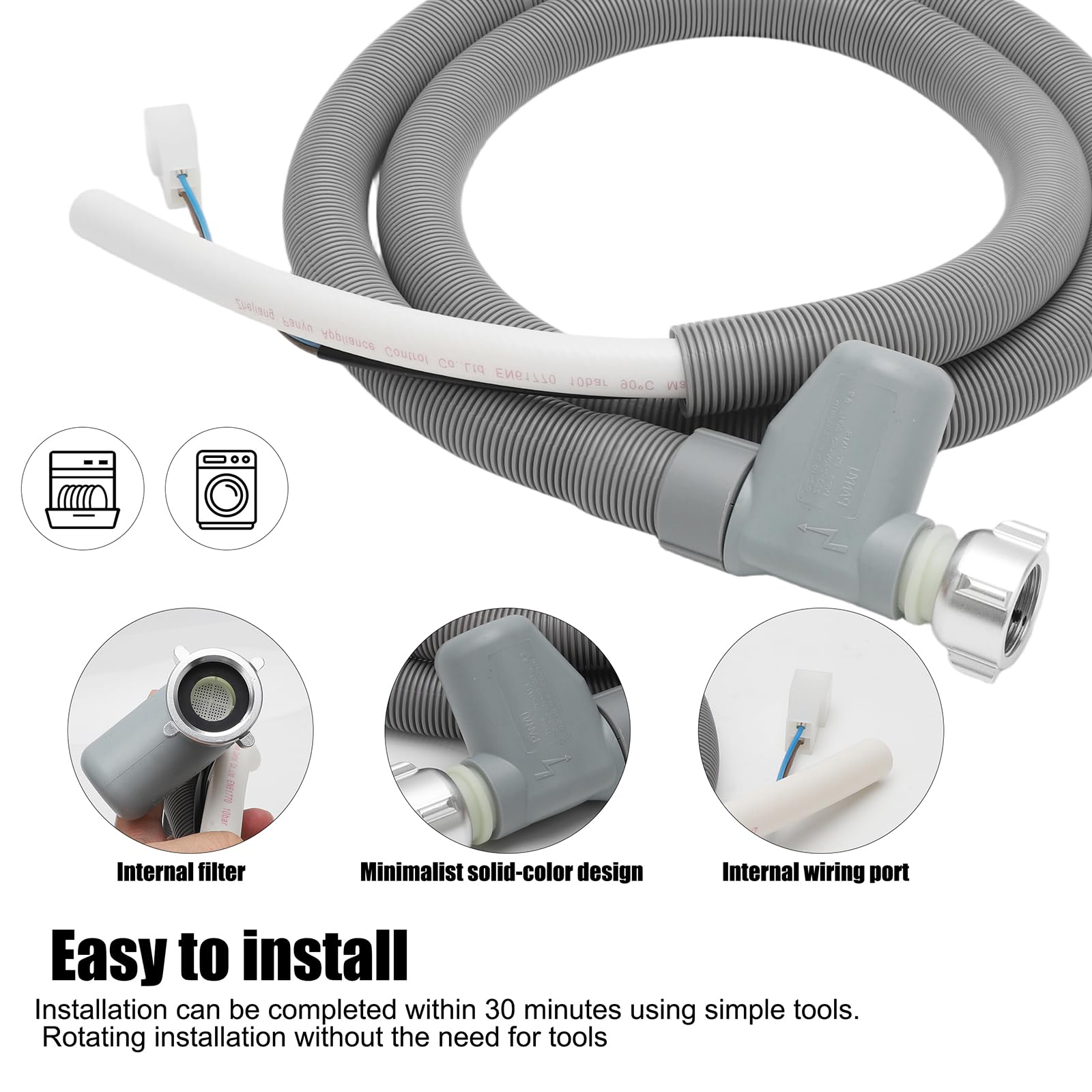 Aquastop Zulaufschlauch 1,8M Universal für Spülmaschine Geschirrspüler Waschmaschine, kompatibel mit Miele Bosch Siemens AEG Electrolux Zanussi Beko LG Samsung, 10499862 7638500 7638501