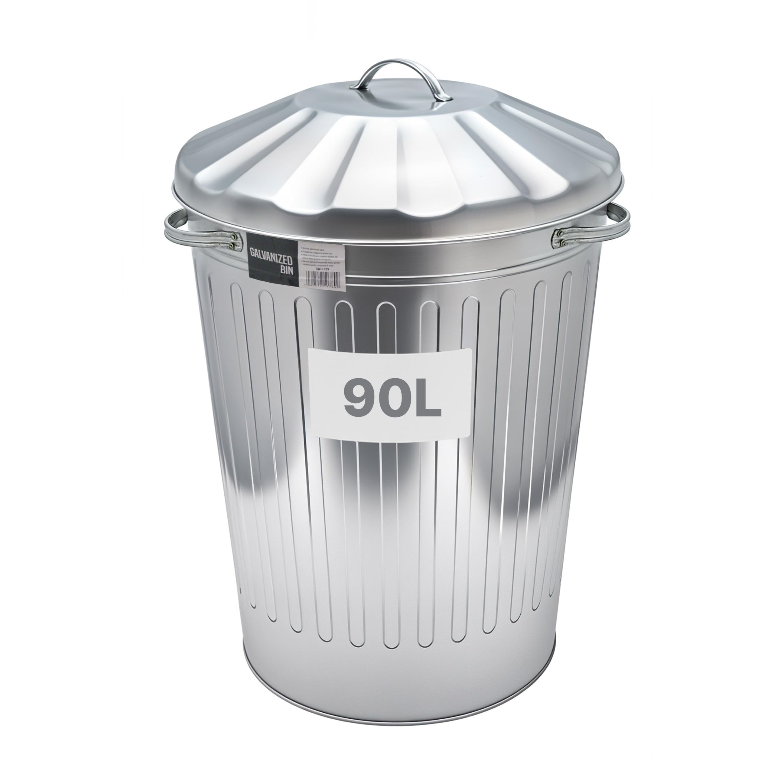 SWL 90L Galvanised Metal Dustbin with Lid – Heavy-Duty Anti-Rust Galvanised Steel Bin for Waste, Recycling, Garden Rubbish, Compost & Animal Feed Storage – Large Outdoor & Indoor Trash Bin