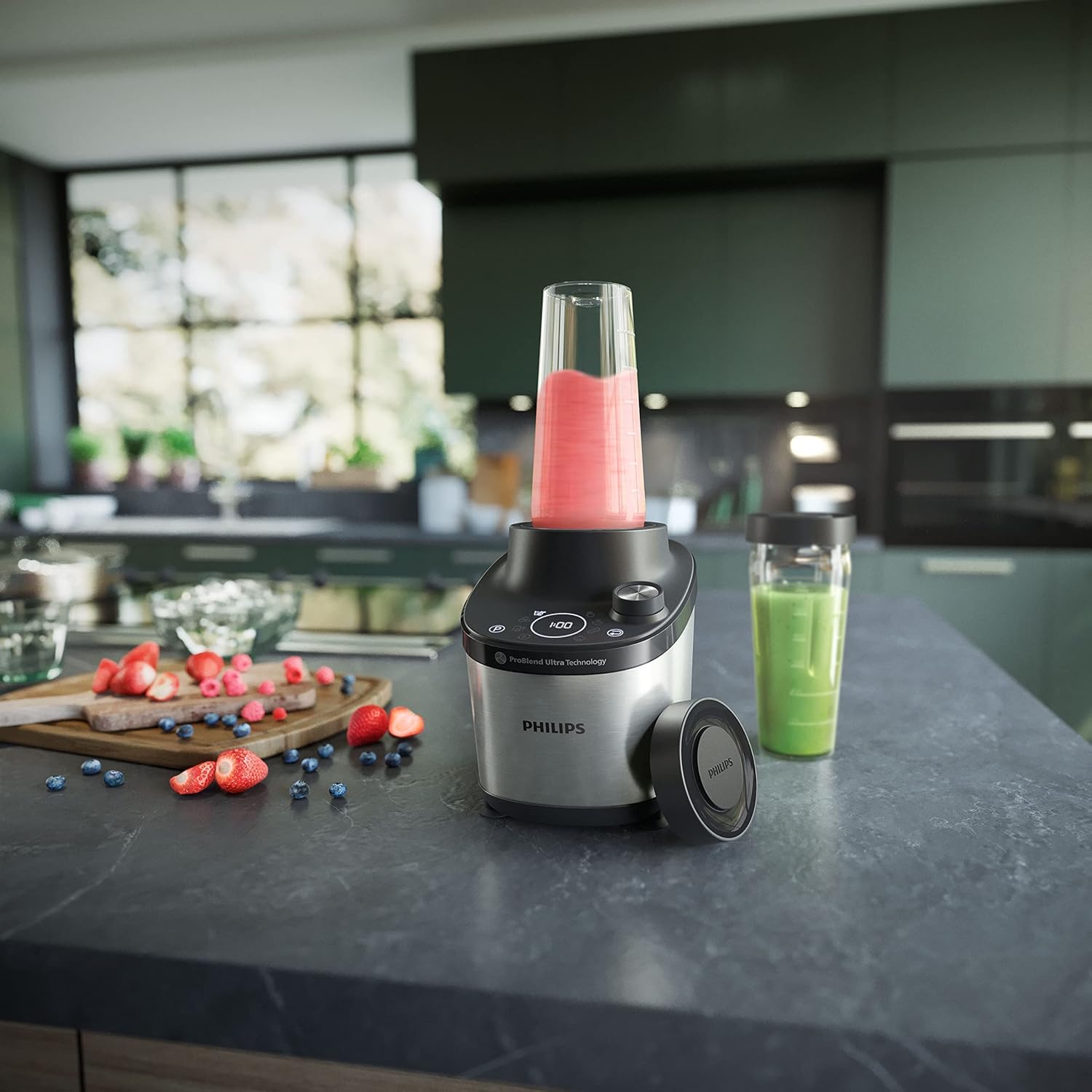 Philips Blender mixeur Série 7000 - Mixeur 1500W ProBlend Ultra, Capacité 2L, Programmes Quick Select, Fonction Quick Clean, Application HomeID, 2 gourdes Tritan incluses, Métal (HR3760/10)