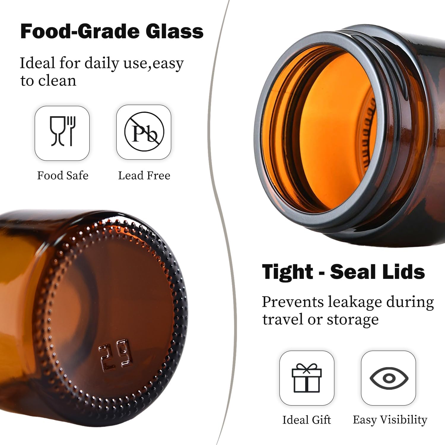 4 oz Amber Glass Jars with Lids,24 Pack 4oz Small Glass Jars with Inner Liners,4 Ounce Travel Jars for Cosmetics Container,Cream Lotion,Body Scrub
