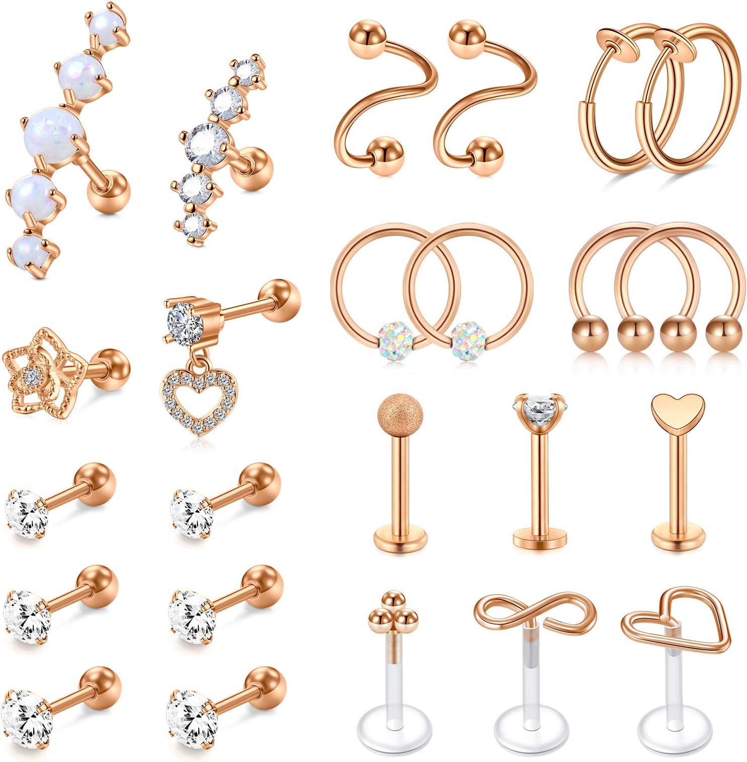 16g Cartilage Earrings - Men Women Surgical Stainless Steel Tragus Piercing Jewelry Stud Hoop Forward Helix Rook Daith Conch Earrings