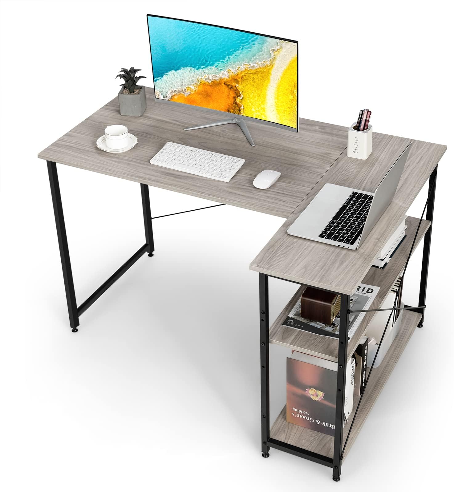 LIFEZEAL Scrivania Salvaspazio, Bianca, Scrivania Ufficio Porta Computer, PC, con 3 Scomparti Aperti, Postazione di Studio, Tavolo di Lavoro, Desk, in Legno, Max 100kg, 90x45x75cm