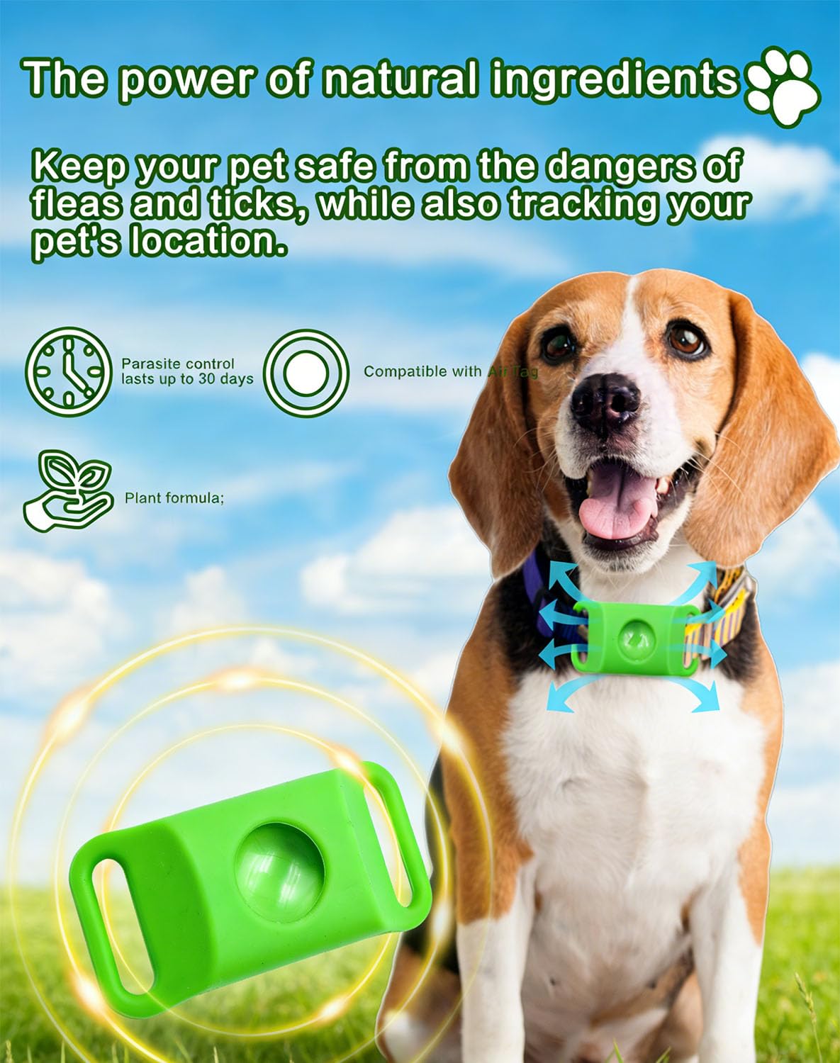 Colgante para Perros Everly – Colgante antiparasitario Natural para Mascotas 2026. Placa de Collar de Larga duración para protección Diaria, brindar Comodidad Durante los Paseos (Green)