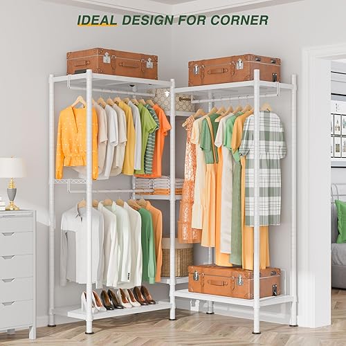 Miniatura 6 de LEHOM G6M Perchero resistente para colgar ropa, perchero portátil de tamaño compacto, perchero de metal independiente para guardarropa con estantes