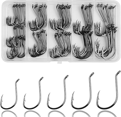 Anzuelos de pesca de pulpo, 160 piezas, kit de ganchos de círculo de pico de pesca, negro compensado, acero de alto carbono, anzuelos de pesca de