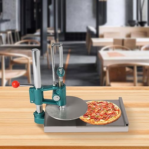 Miniatura 7 de Máquina de prensa de masa de pizza, máquina manual de prensa de pastelería de pizza con platos dobles, prensa de pizza doméstica de acero inoxidable