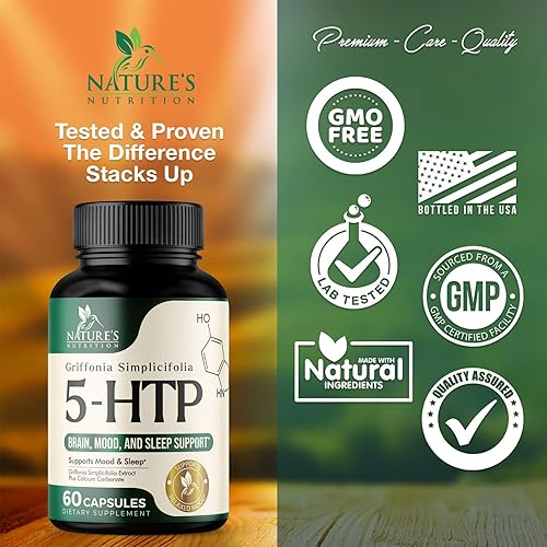 Miniatura 4 de Cápsulas de 5-HTP de 200 mg apoyo extra fuerte para el estrés suplemento de 5-hidroxitriptófano del extracto de semillas de Griffonia Simplificolia