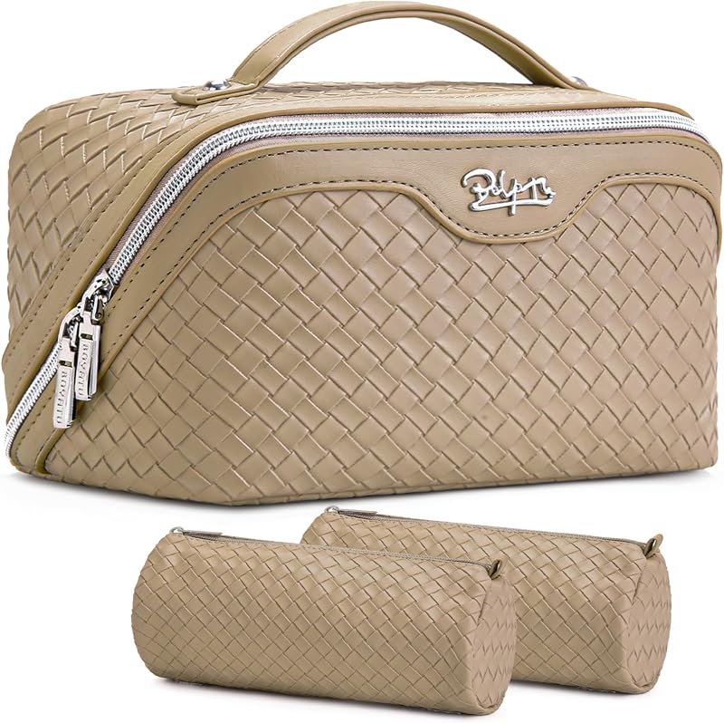 Necessaire de maquiagem BOYATU com compartimentos e zíper, L12 Apricot, Pacote com 3