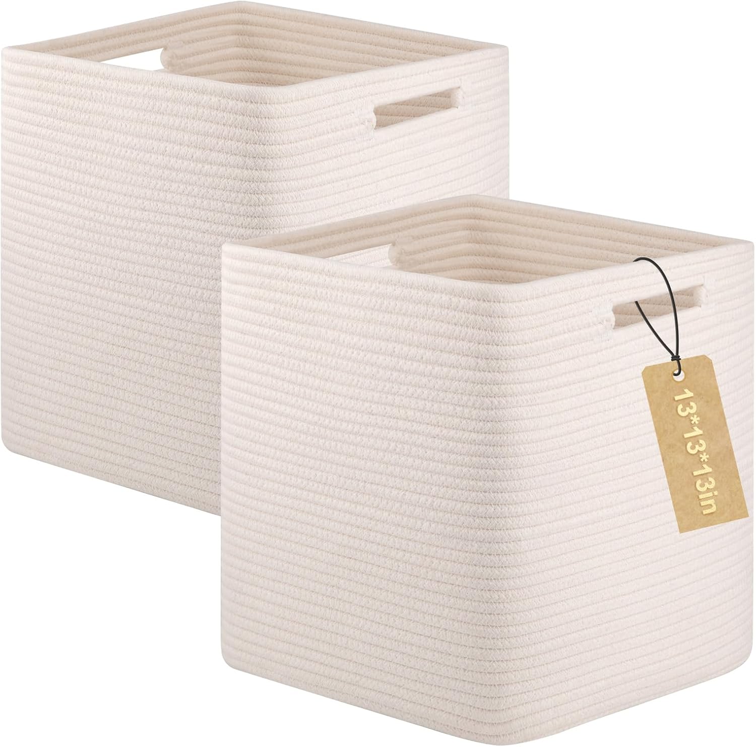 OIAHOMY Storage Cubes, 13 Inch Cube Storage Organizer, Collapsible Storage Bins, Baskets for Organizing, Storage Bins for Shelves-White, 2-PACK