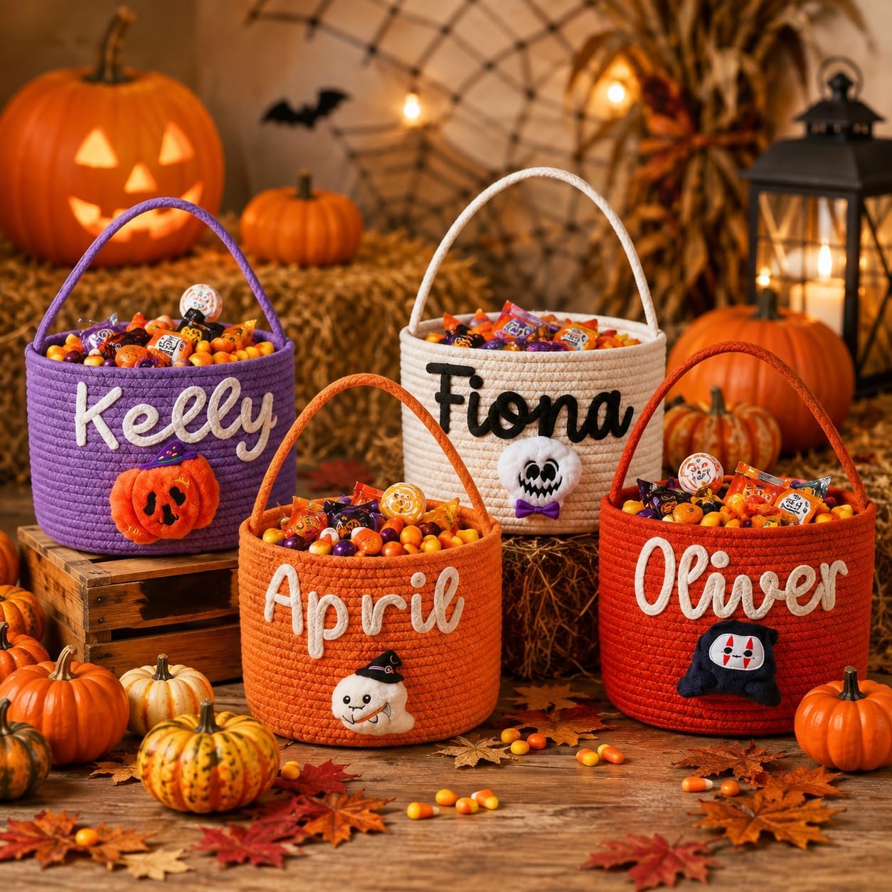 Custom Halloween Candy Basket, Personalized Name & Pattern Trick or Treat