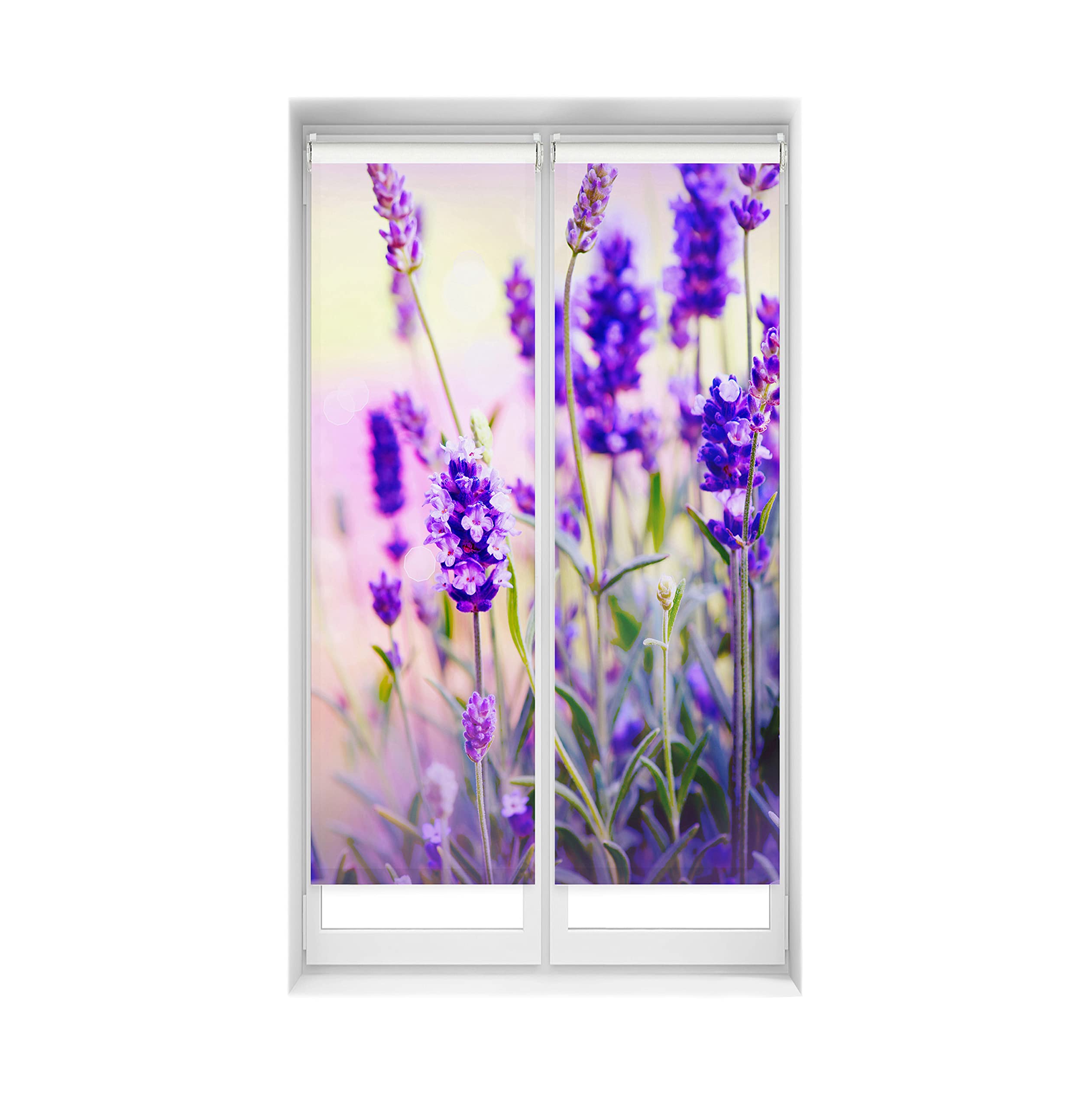 Stores enrouleurs translucides tamisants Blindecor motif lavande avec fixation Easy Fix