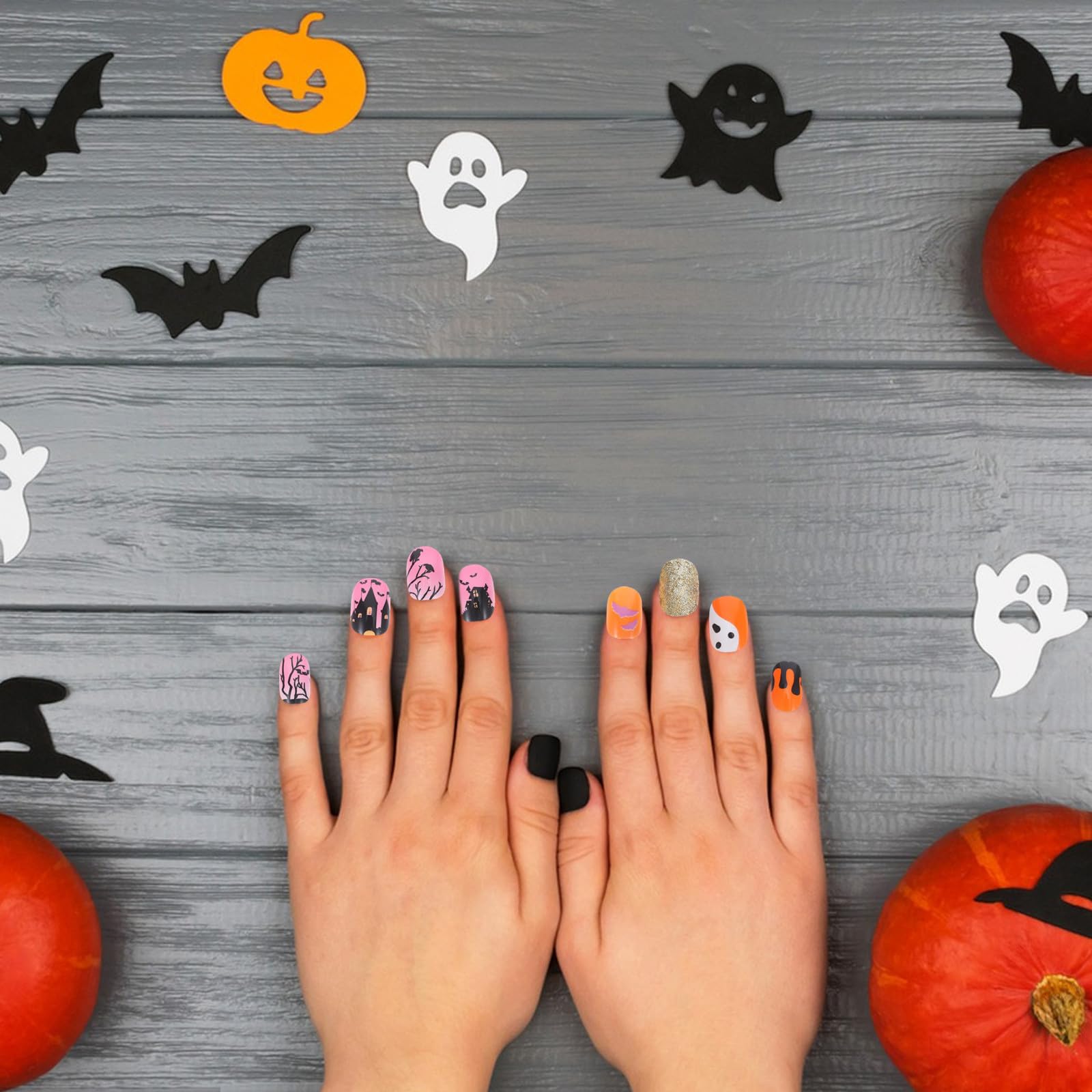 SOLUSTRE 720 Pezzi Unghie Finte per Halloween in Abs, Facili da Applicare Stile Press On, Design Adorabile e Copertura Completa per Festa e Manicure Stili multipli