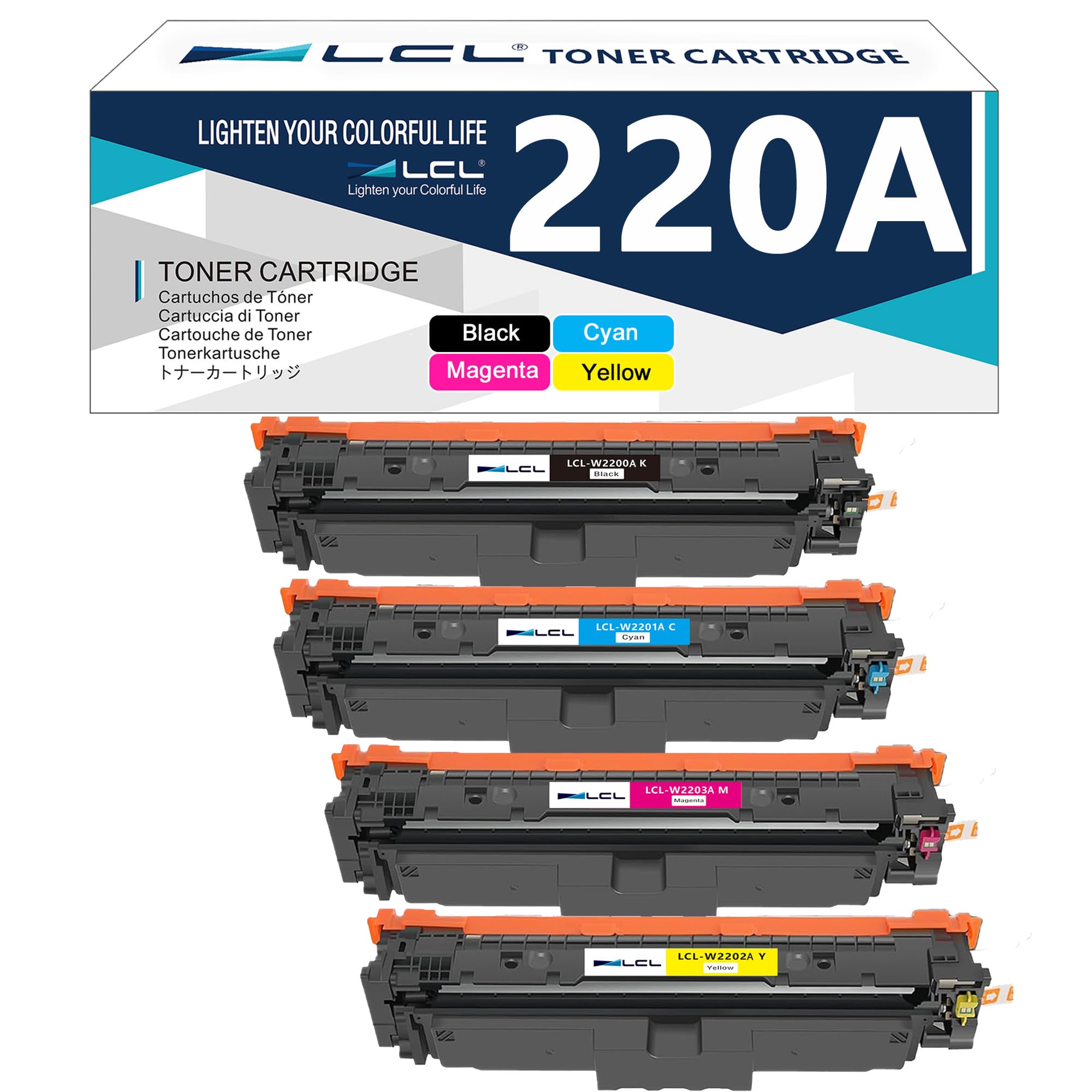 LCL 220A z CHIP kasety z tonerem kompatybilne z HP 220A W2200A W2201A W2202A W2203A do Color LaserJet Pro MFP 4302dw 4302fdw 4202dn 4302fdn (4-Pack, KCMY)