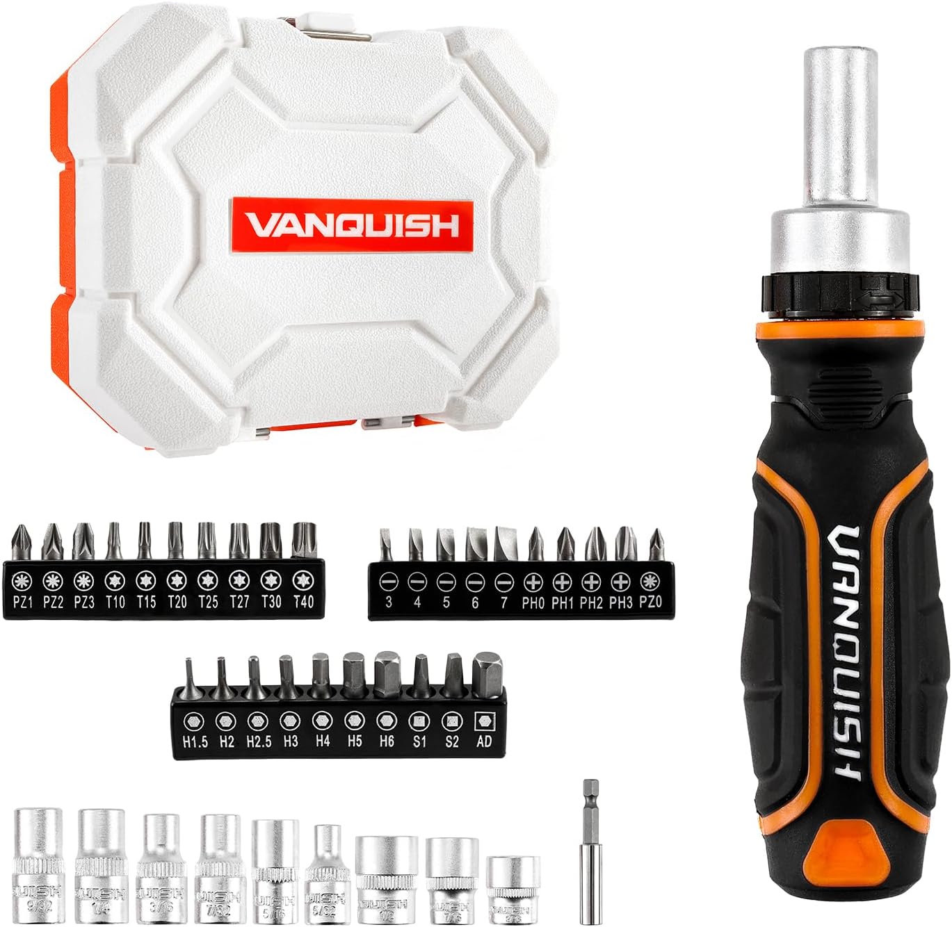 Vanquish Ratcheting Screwdriver Set, 41-Piece Precision Multi-bit Ratchet Screw Drivers (NW8005-IMP)