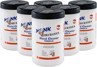 Monk Wipes - 45072 Monk Mechanics Heavy Duty Wipes, Large Shop and Mechanic Wipes, Multi-Purpose Surface and Hand Cleaning, 6 Canisters of 72 Count, Perfect for Removing or Cleaning Paint, Oil, Grease, Grime and more