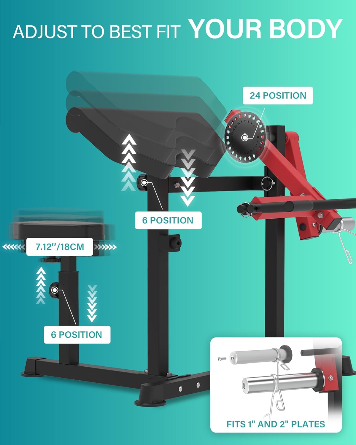HVO Bicep Tricep Curl Machine: Preacher Arm Bicep Curl and Tricep Extension Machine Plate Loaded Exercise Equipment