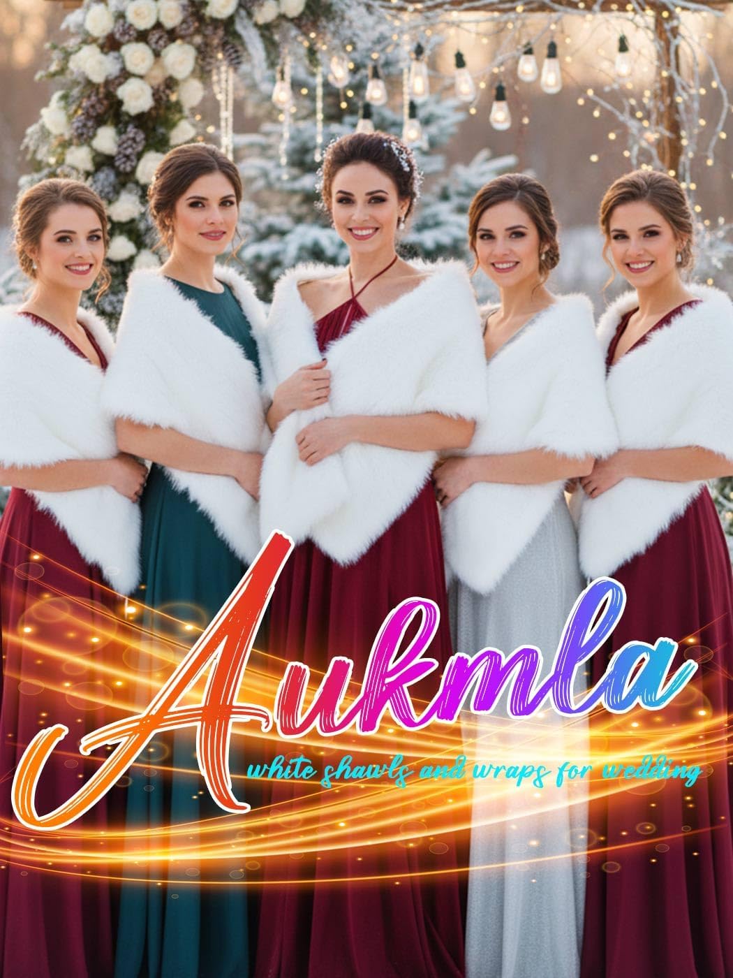 Aukmla Faux Fur Shawl Wedding Fur Wraps and Shawls Bridal Fur Stole Winter Cape Shrug for Brides and Bridesmaids - Image 2