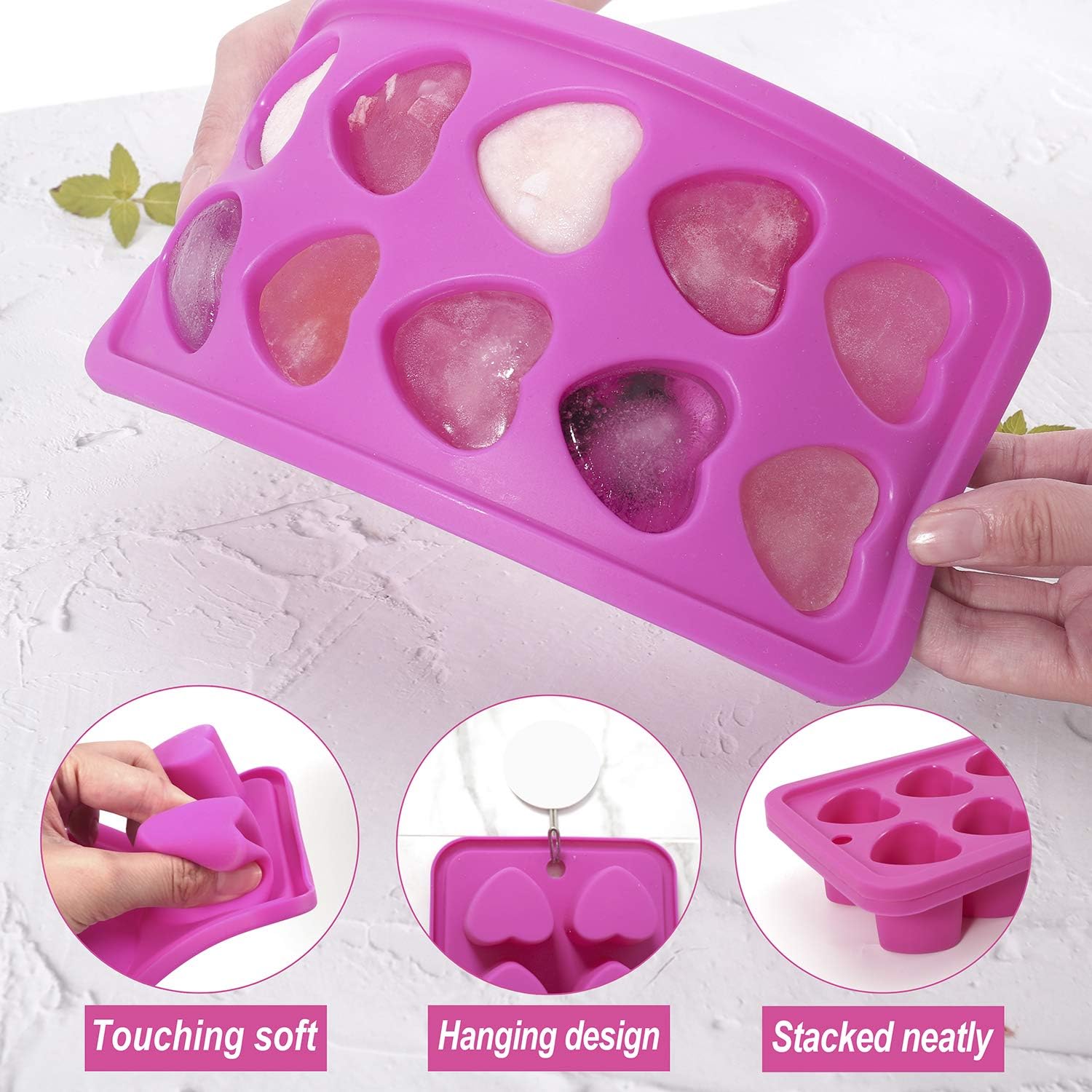 Heart-shaped Ice Cube Trays,Fun Silicone Ice Cube Trays for Make Heart-shaped Ice Cube,Easy Release Ice Cube Mold for Cocktails,Whiskey,Water Bottles,Baby Food,BPA Free and Dishwasher Safe,2pcs