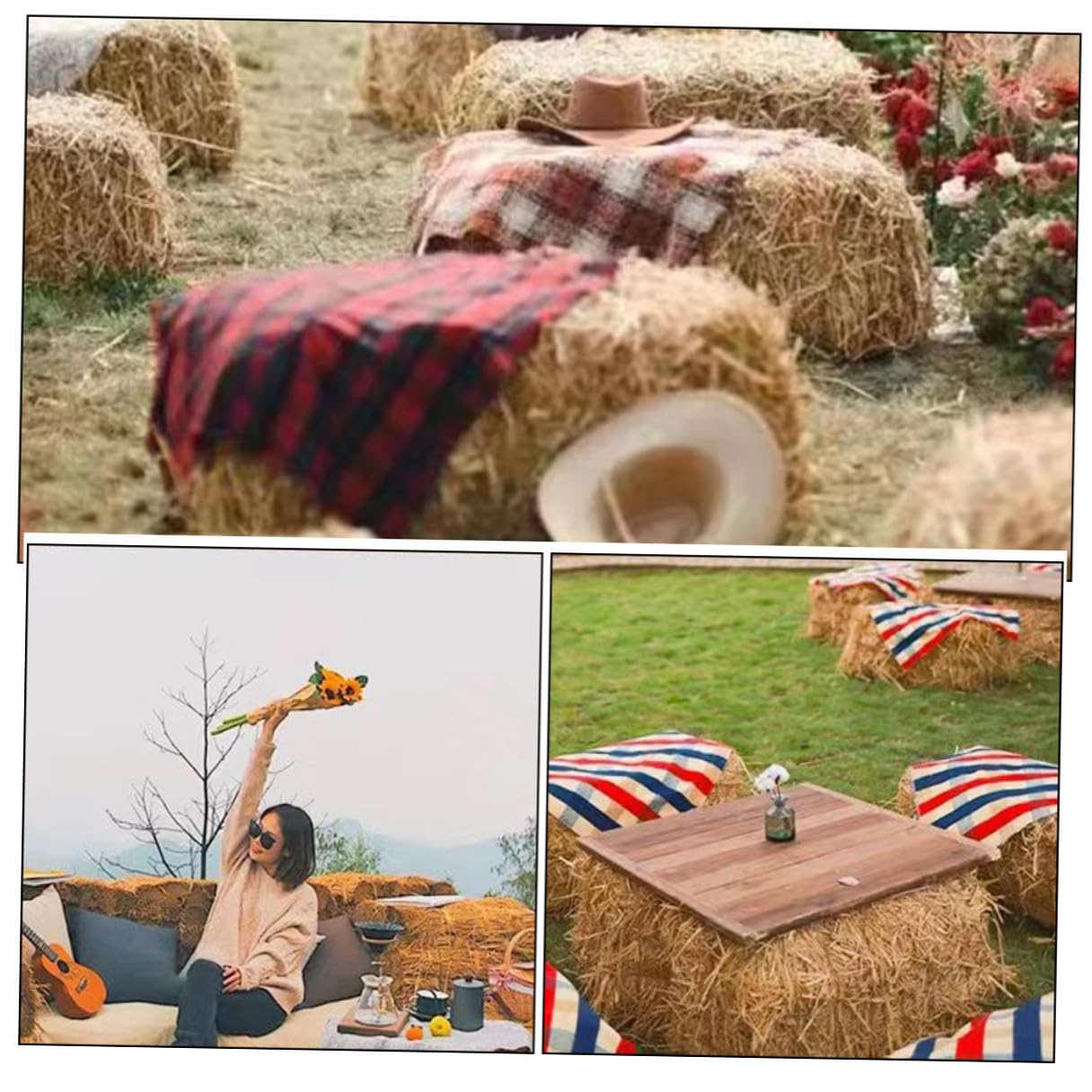 Uonlytech Meule de Foin Décorative Accessoire Artificiel en Naturelle pour Décoration de Jardin et Scène pour Déco Mariage et Photos en Extérieur