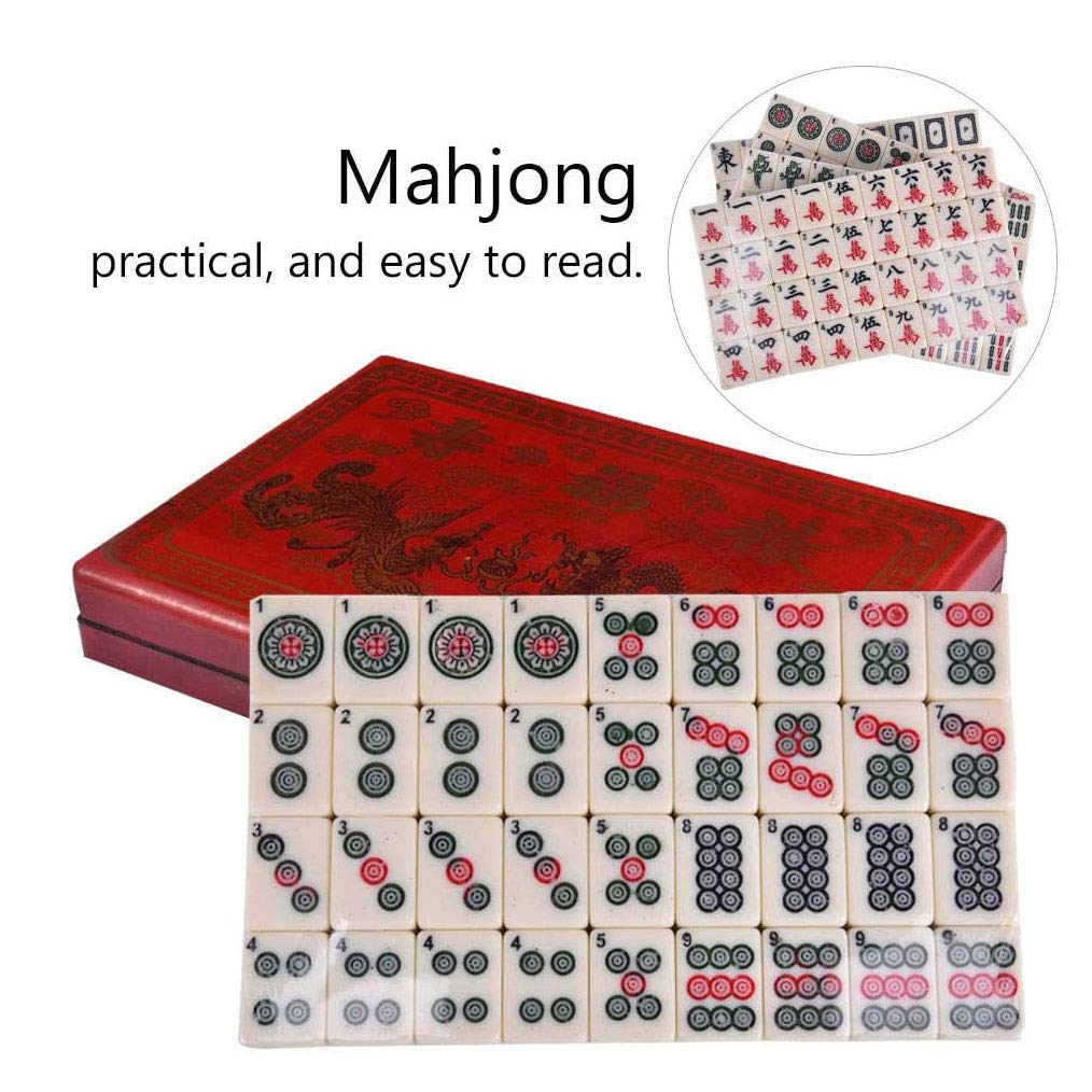 mahjong Mahjong Set,inclusief 144 tegel met een draagtoestel,gemakkelijk te lezen game-set,voor het spelen van Chinese stijl mahjong tegels (Color : Green, Grootte : 40