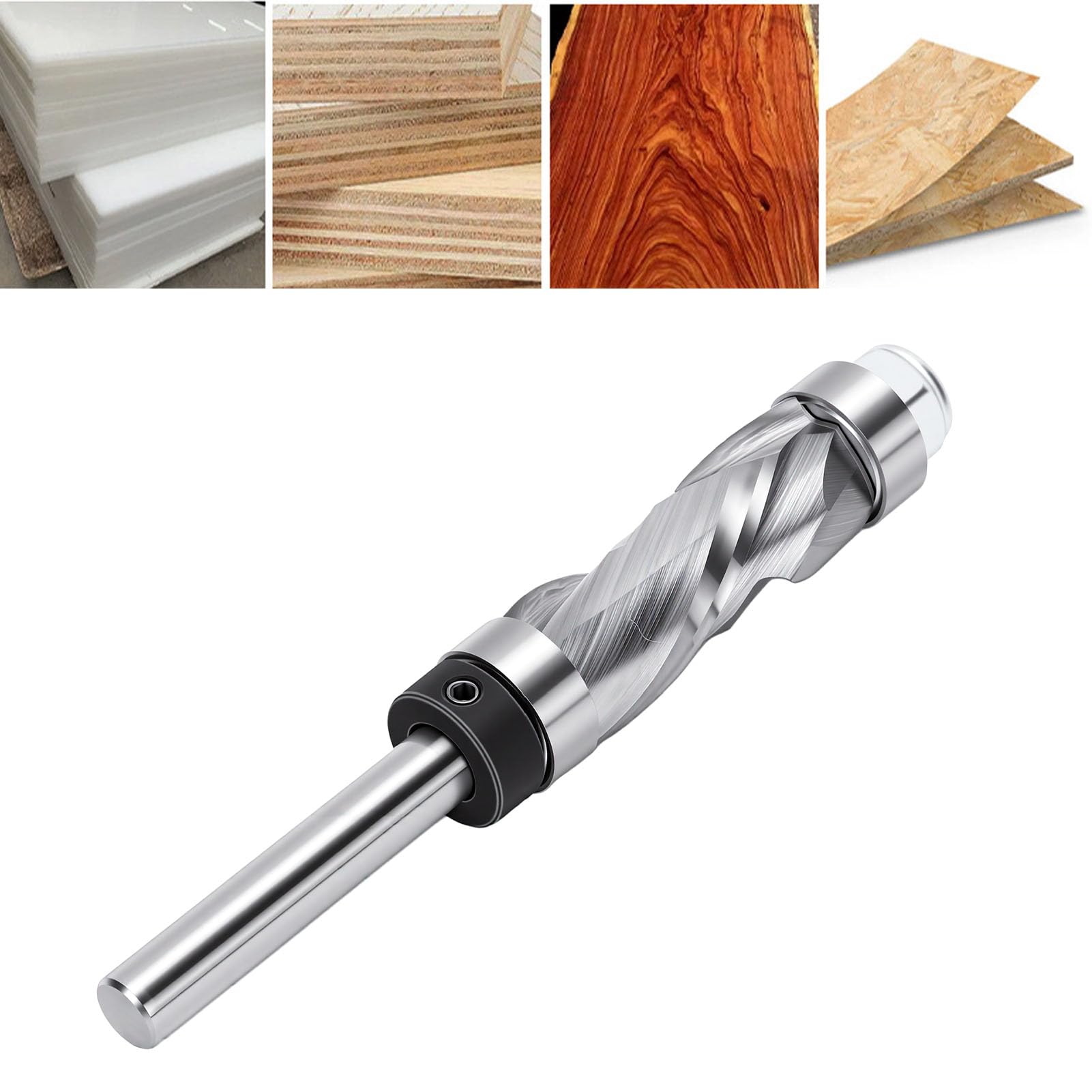Punta per Fresa con Rifinitura a Filo a Compressione, Gambo da 1/4", Diametro di Taglio da 1/2", Lunghezza di Taglio da -/4", con Cuscinetti Superiori e Inferiori