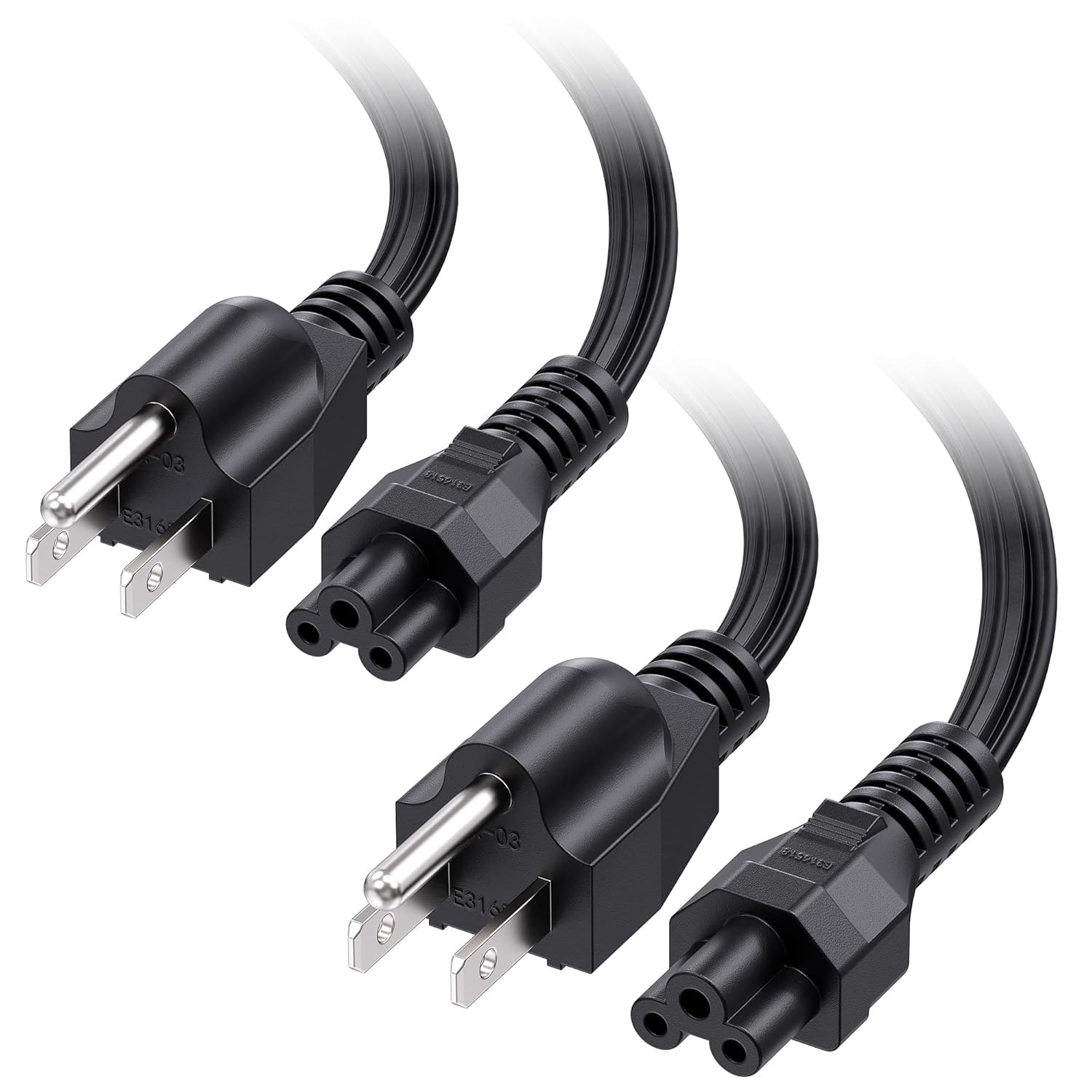 Cable Matters 2-Pack 3 Prong Power Cord - 15ft, 13A / 16AWG, Laptop Power Cord Replacement Compatible with Dell/HP/ASUS Computers, (NEMA 5-15P to IEC C5), Black