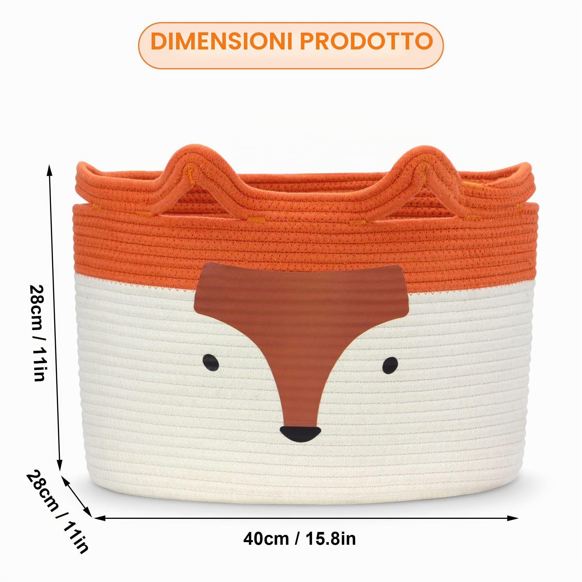 Cesto portaoggetti in cotone per giocattoli e biancheria Volpe, decorazione cameretta bambini