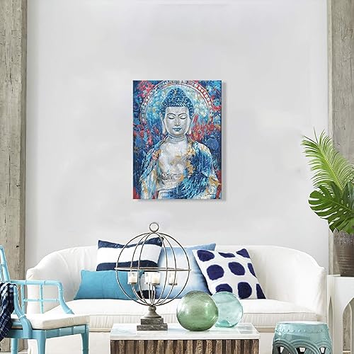 Miniatura 5 de ATELIYISHU Lienzo artístico de Buda para pared de sala de estar, arte de pared de Buda zen, impresiones de Buda verde azulado sobre lienzo giclée,