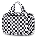 Narwey Travel Toiletry Bag for Women Large Hanging Makeup Bag Organizer Toiletries Bag for Full Size Essentials Accessories Cosmetics (Black Checkerboard (Large))