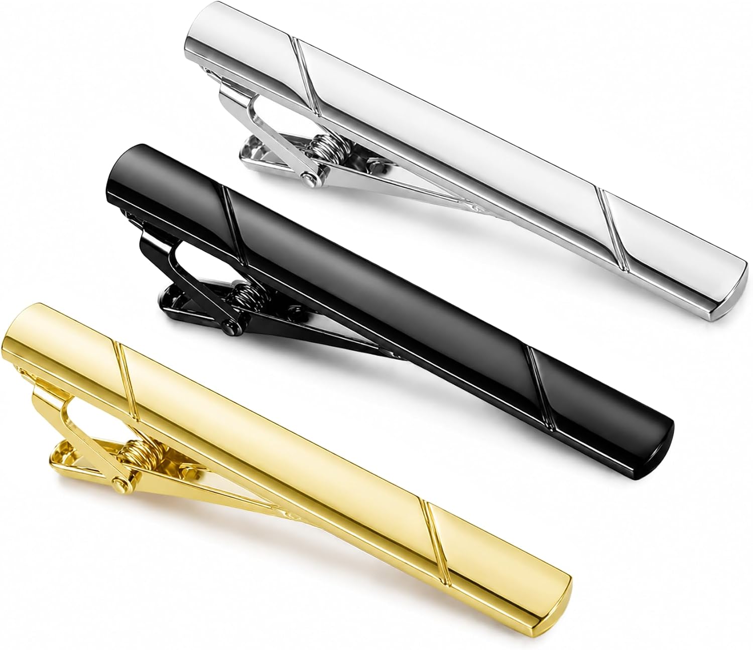 Roctee Tie Clip, Tie Clasps For Men, 2.3"/58mm Long, Silver Gold Black Set