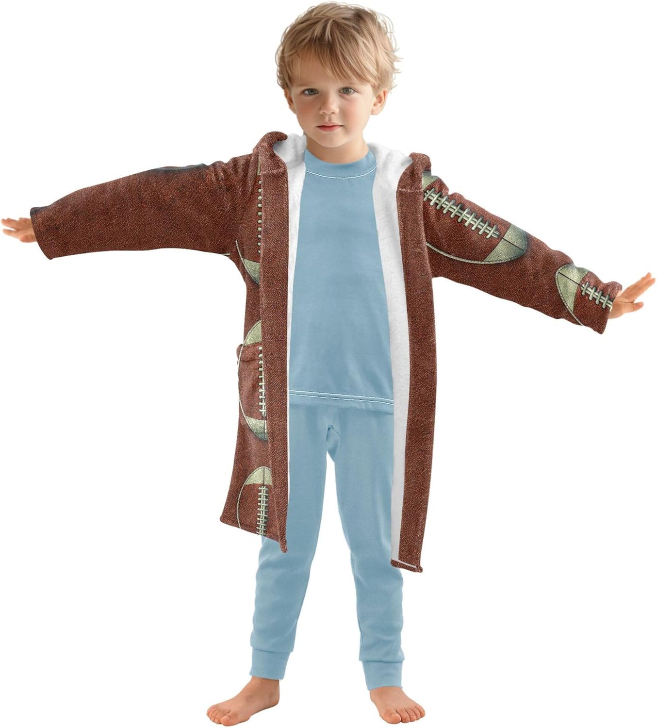 Funny Graphic America Football Bathrobe Hooded PJ Robe Plush Fleece Robe Pajama Sleepwear 2-12 Years