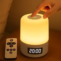 Luminária de Mesa LED Recarregável com Relógio Digital e Controle Remoto, Abajur Touch Dimerizável Portátil, Luz Noturna Infantil para Quarto, Escritório, Berçário e Presente Criativo