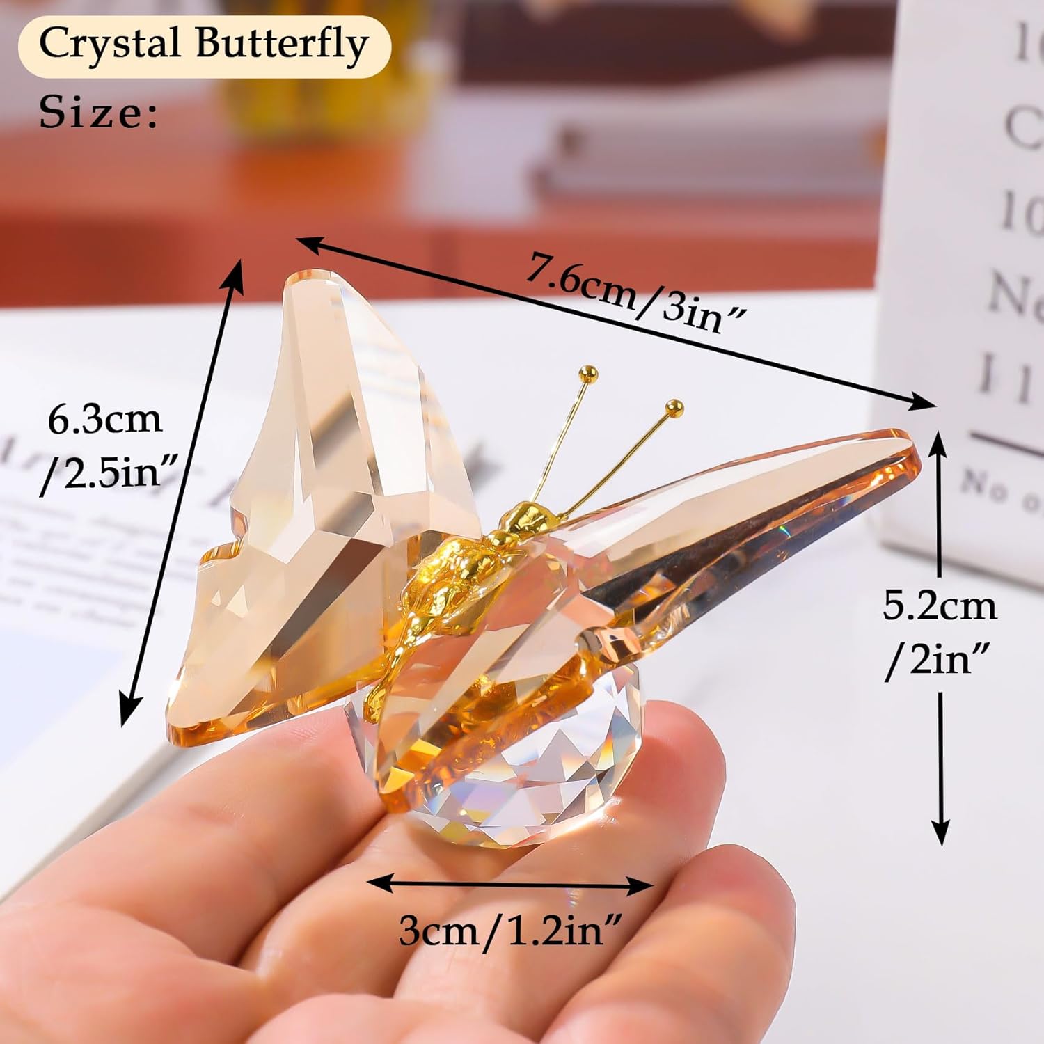 Movdyka Crystal Butterfly Decor Figurines for Mom Women, Yellow Glass Butterfly Craft Desk Office Dcorations Table Centerpieces, Animal Ornaments Paperweight - Image 6