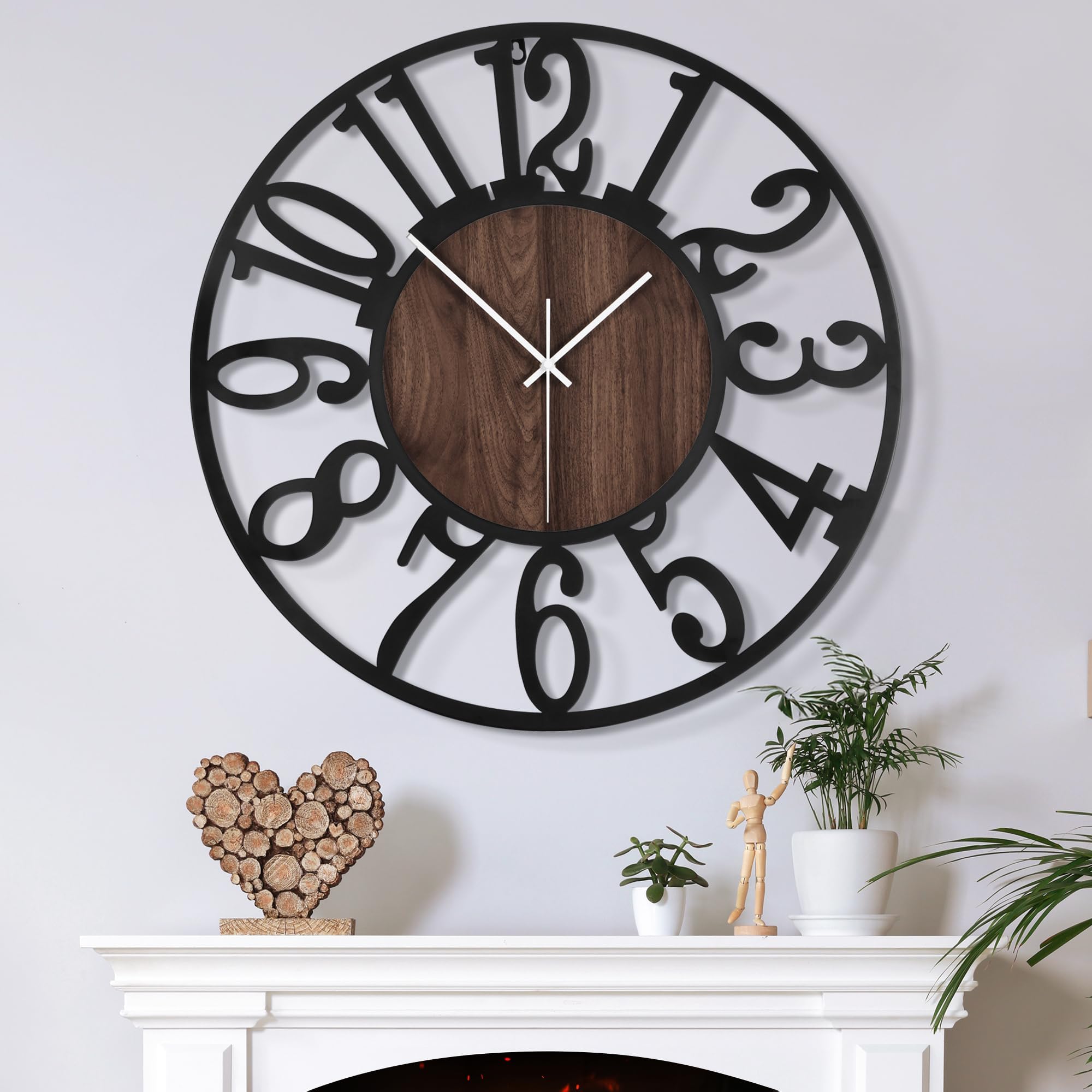 Large Wall Clock for Living Room Decor, 60CM/24 Inch Non Ticking Silent, Battery Operated Modern Vintage Extra Large Decorative Wall Clock for Bedroom Kitchen