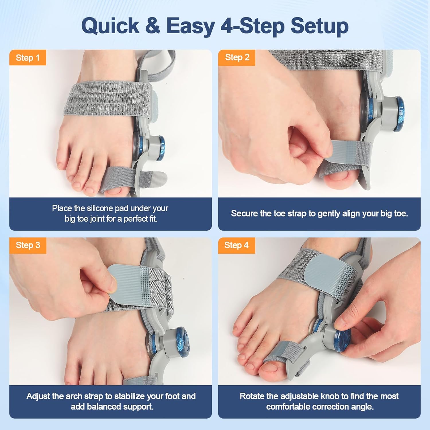 Bunion Corrector for Women Men Big Toe,Adjustable Knob Bunion Corrector for Bunion Relief,Bunion Fix with Bunion Silicone Pad,Suitable for Left and Right Feet(1PCS) - Image 6