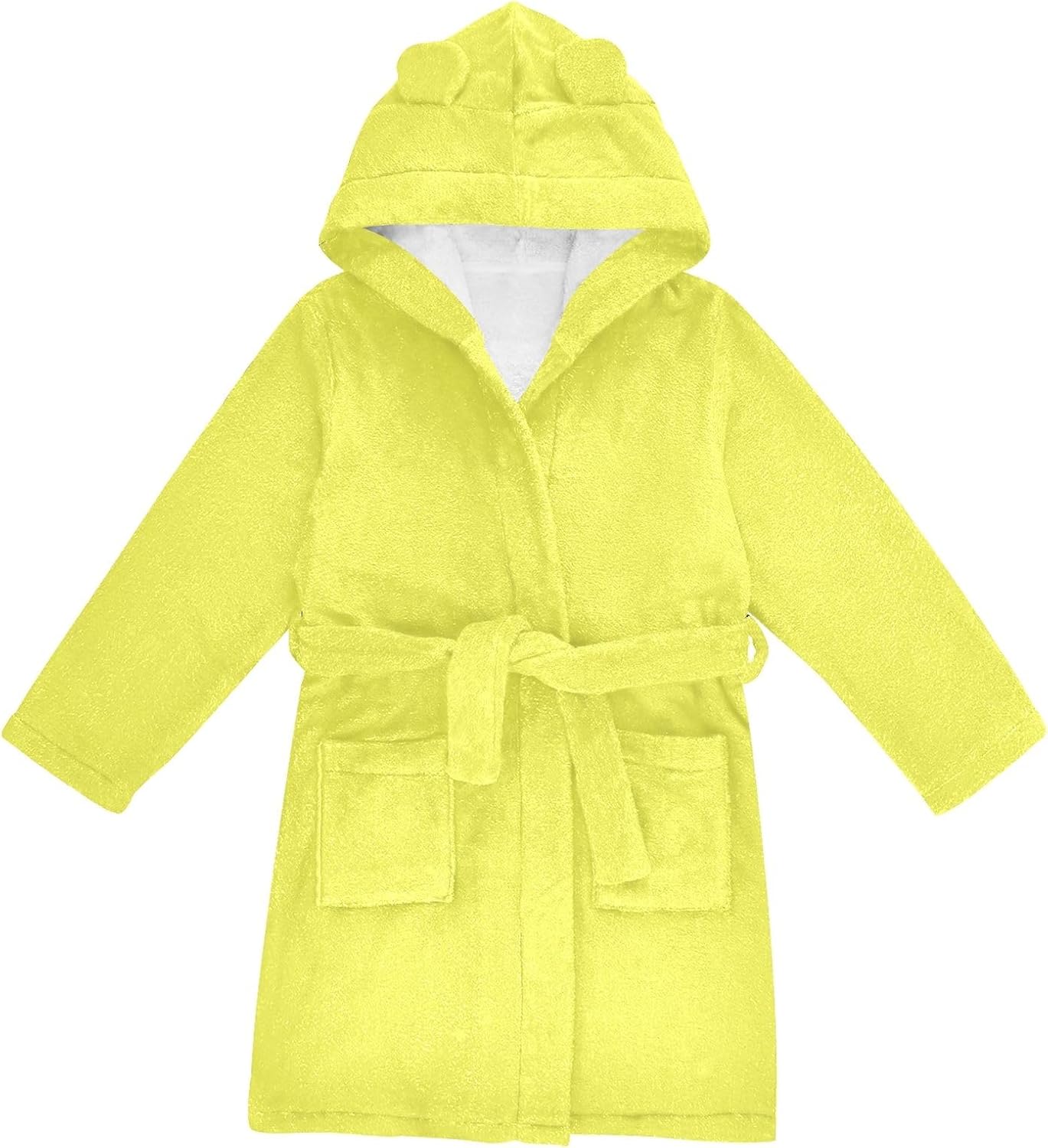 ODAWA Moon Yellow Kids Bathrobe, Super Soft Plush Hooded Towel Robe for Boys Girls, Quick Dry Swimming Bath Wrap