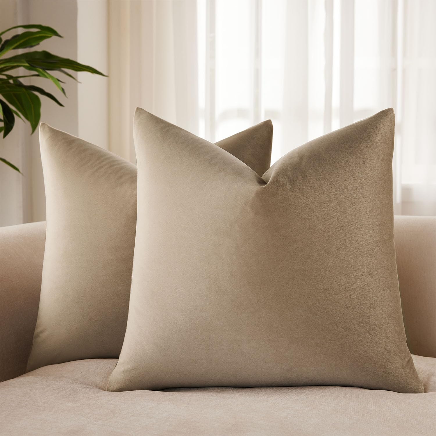 JUSPURBET 24x24 Euro Velvet Throw Pillow Covers Set of 2,Stone