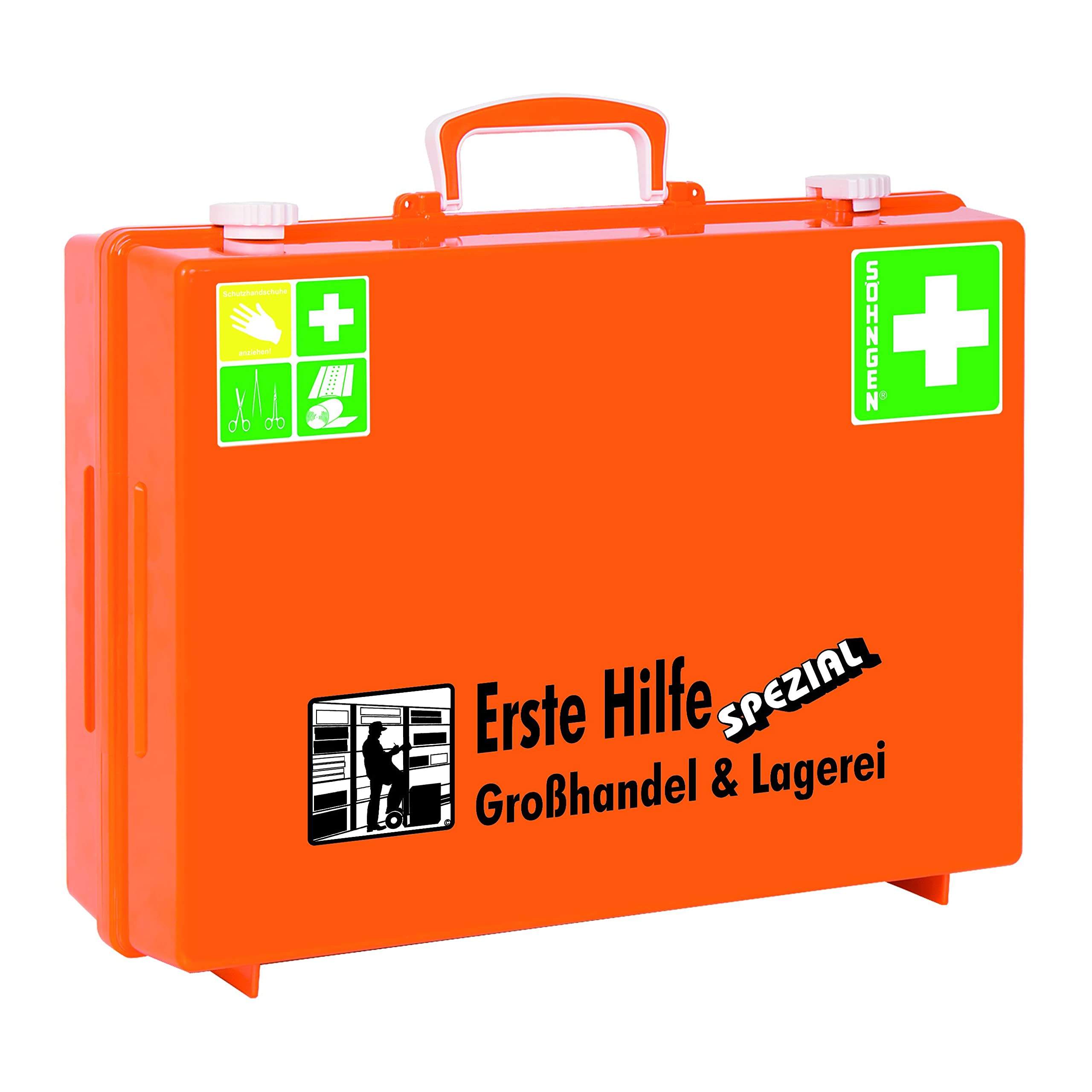 Söhngen Erste-Hilfe-Koffer SPEZIAL MT-CD Großhandel & Lagerei (Verbandkoffer mit Füllung, inkl. Wandhalterung, schlagfester Kunststoff, Notfallkoffer für Speditionen / Transportbetriebe)