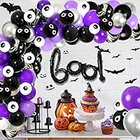 Vista 2 de Kit de arco de guirnalda de globos de Halloween, 144 globos de calavera negra, morada, plateada, globos de Halloween y globo de aluminio