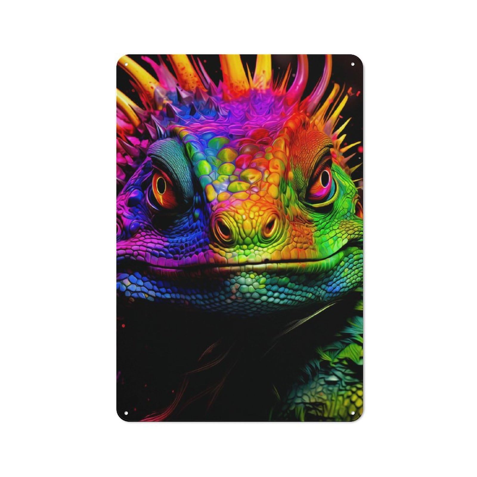 Junmoney Colorful Iguana Cottage Style Metal Wall Decor 30X20cm, Tin Wall Plaque For Kitchen, Cottage, Porch Or Garden Room