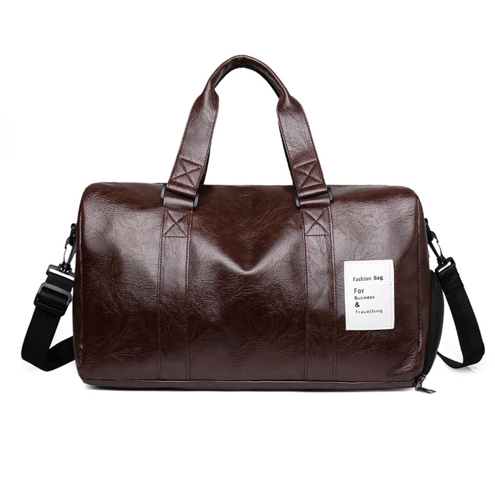 FANDARE Retro Sports Gym Bag PU Leather Womens Crossbody Shoulder Bag Mens Duffle Bag with Shoes Compartment Flight-Approved Gym Bags Weekender Overnight Bag Waterproof Tote Handbags Brown