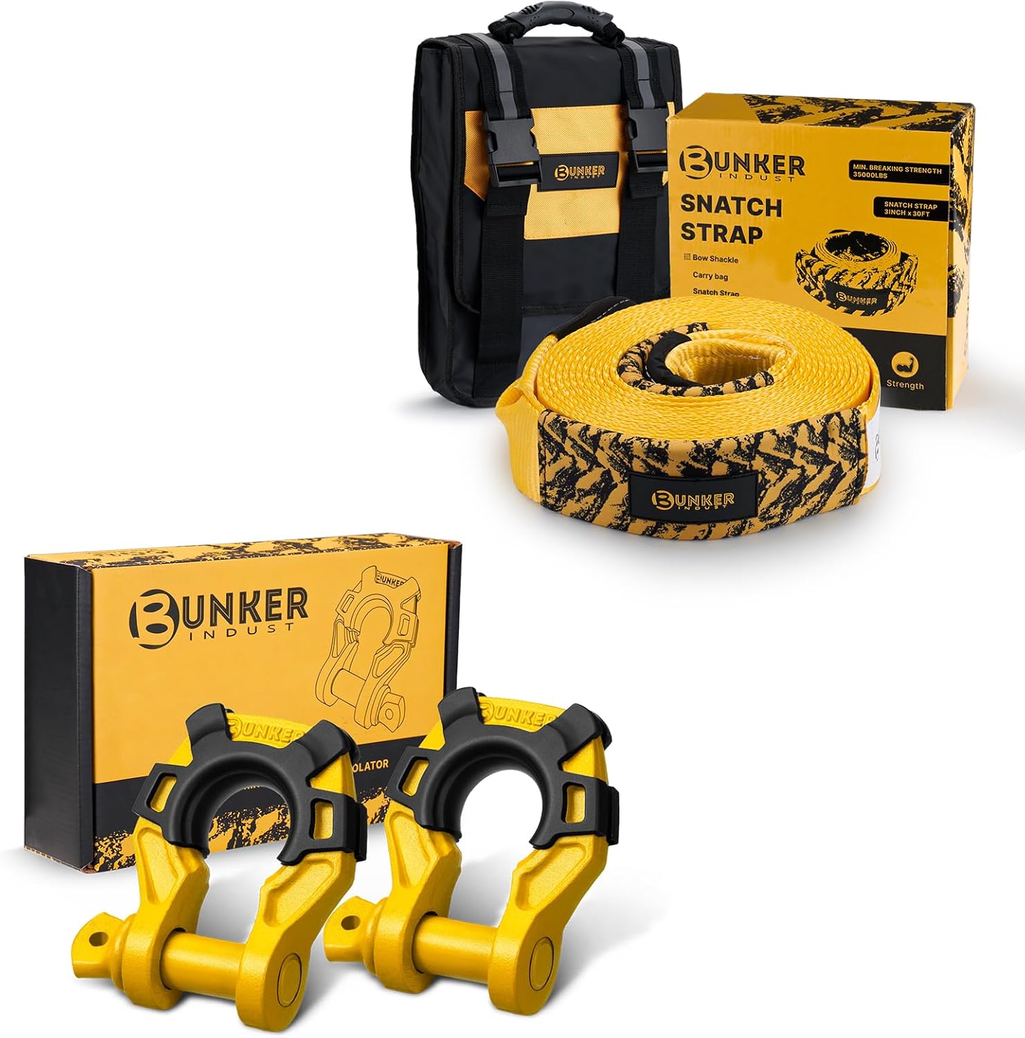 BUNKER INDUST 3" x 30ft Heavy Duty Tow Strap with Bag Recovery Kit +3/4" D Ring Shackle with 7/8" Pin