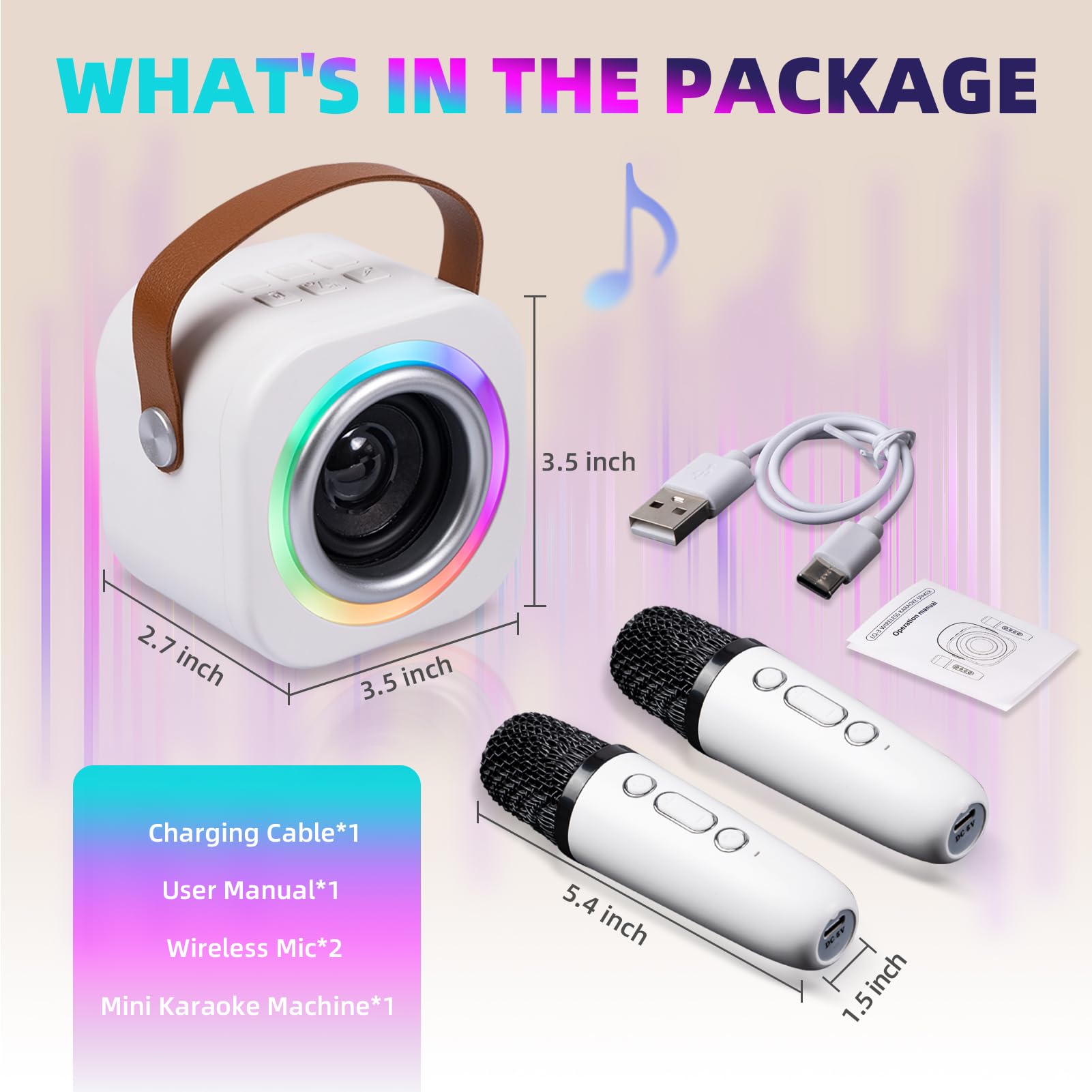 Mini máquina de karaoke para niños con 2 micrófonos inalámbricos, efectos divertidos de cambiador de voz, altavoz Bluetooth portátil con luces LED, soporte AUX/USB/TF, regalos de cumpleaños para niñas