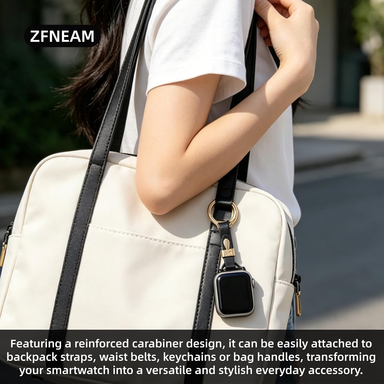 Premium Upgraded Genuine Leather Apple Watch Fob Strap with Keychain, Anti-Lost Clip On Watch Lanyard Clip with Spring Buckle, Compatible with iWatch Series 10-3 Ultra 2/1 for Nurse Men Women image 4