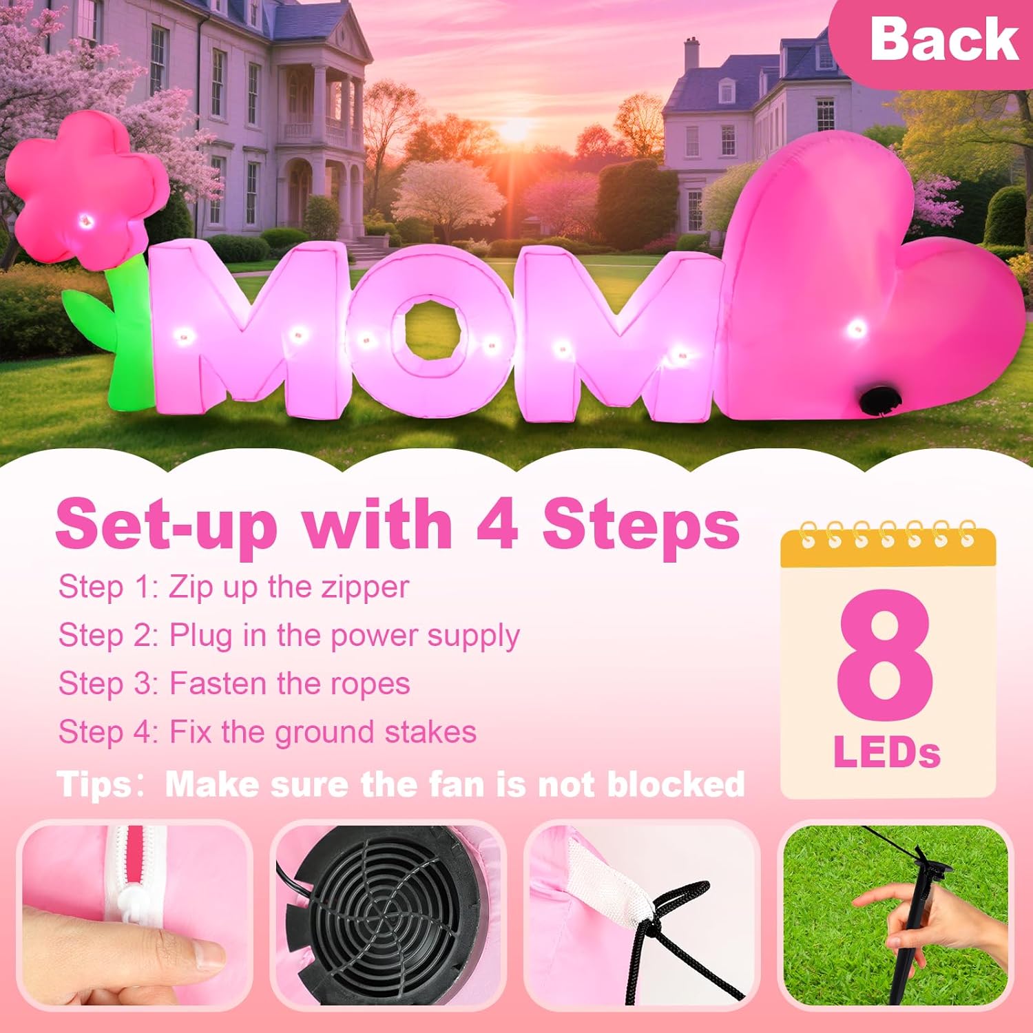 9FT Mothers Day Inflatables Outdoor Decorations, Love Mom Mothers Day Blow Up Yard Decoration with Flower & Heart, Built in LED Lights for Party Holiday Garden Lawn Home Decor