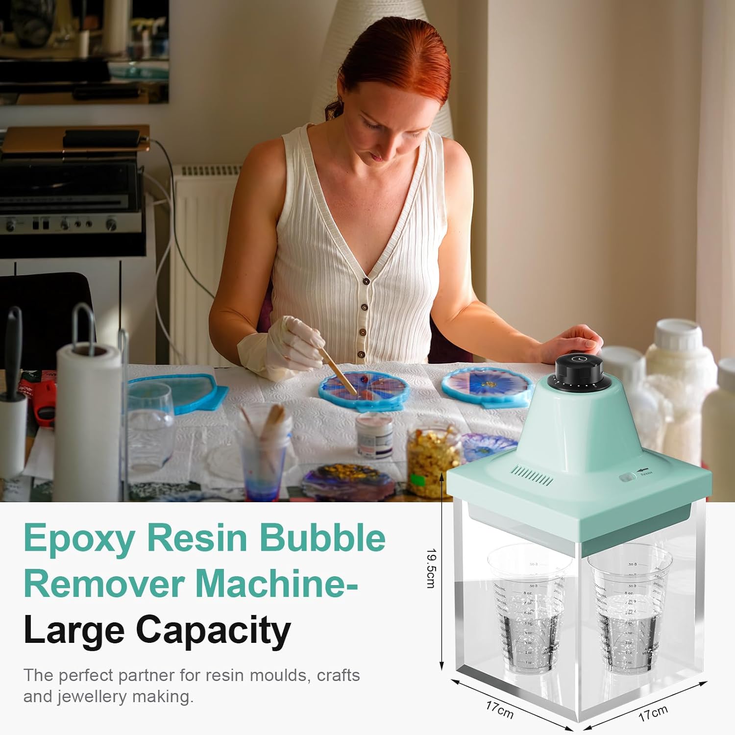 Resin Bubble Remover Machine, Resin Vacuum Chamber 5 Mins Remove 99.99% Bubbles, 95kPa Resin Degassing Chamber, Compact Airless Machine for Epoxy, UV, Silicone, Art Resin Mold Casting(Mint Green)