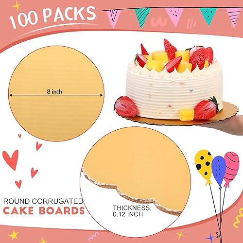Miniatura 2 de Paquete de 100 tablas de pastel doradas de 8 pulgadas, base redonda para tartas, bandeja de pastel corrugado desechable, base de pasteles, bases